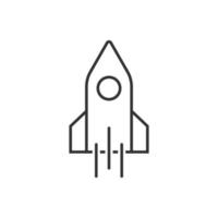 Rocket icon in flat style. Spaceship launch vector illustration on white isolated background. Sputnik  business concept.