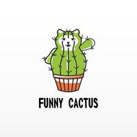 flor de cactus en maceta como imagen de gato icono gráfico diseño de logotipo concepto abstracto vector stock. se pueden utilizar como símbolos relacionados con animales o plantas.