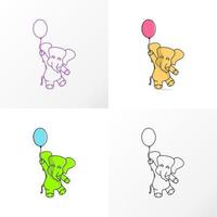 felicidad un elefante sosteniendo un globo imagen icono gráfico diseño de logotipo concepto abstracto vector stock. se puede usar como un símbolo asociado con un animal o una caricatura