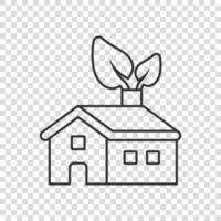 Ecology home icon in flat style. House with leaf vector illustration on white isolated background. Botanical building sign business concept.