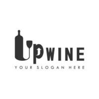 glass and bottle in letter UP Wine writing font image graphic icon logo design abstract concept vector stock. Can be used as a symbol related to drink or initial