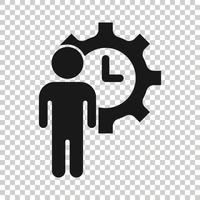 icono de personas y reloj en estilo plano. engranaje con ilustración de vector de usuario sobre fondo blanco aislado. concepto de negocio de empresario.