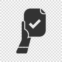 People hand with check mark icon in flat style. Accept vector illustration on white isolated background. Approval choice business concept.