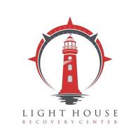 unique light house with shadow sea and compass image graphic icon logo design abstract concept vector stock. Can be used as a symbol relating to sea or sailor