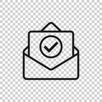 Envelope with confirmed document icon in flat style. Verify vector illustration on white isolated background. Receive business concept.