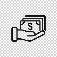 Remuneration icon in flat style. Money in hand vector illustration on white isolated background. Banknote payroll business concept.