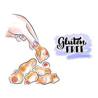 Chicken legs in batter, a hand with a beautiful manicure, delicious food vector