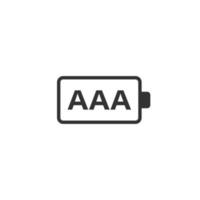 AAA battery icon in flat style. Power level vector illustration on white isolated background. Lithium accumulator business concept.