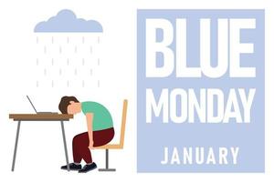 Blue Monday background. Design with unhappy man sitting. vector