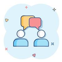Vector cartoon talk people icon in comic style. Man with speech bubble concept illustration pictogram. Talk chat business splash effect concept.