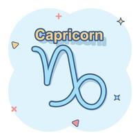 Vector cartoon capricorn zodiac icon in comic style. Astrology sign illustration pictogram. Capricorn horoscope business splash effect concept.