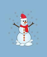 Happy snowman with hat and scarf , vector illustration