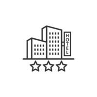 Hotel 3 stars sign icon in flat style. Inn building vector illustration on white isolated background. Hostel room business concept.