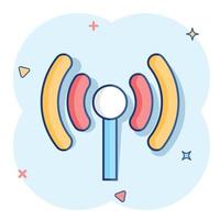 Wifi internet icon in comic style. Wi-fi wireless technology vector cartoon illustration pictogram. Network wifi business concept splash effect.