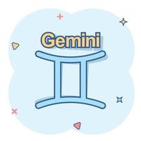 icono del zodiaco de Géminis de dibujos animados vectoriales en estilo cómico. pictograma de ilustración de signo de astrología. concepto de efecto de salpicadura de negocio de horóscopo de géminis. vector