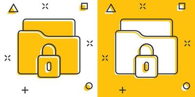 icono de permiso de carpeta de archivos en estilo cómico. ilustración de vector de dibujos animados de acceso a documentos sobre fondo aislado. concepto de negocio de signo de efecto de salpicadura de archivo secreto.