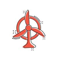 Wind power plant icon in comic style. Turbine cartoon vector illustration on white isolated background. Air energy splash effect sign business concept.