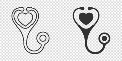 Stethoscope icon in flat style. Heart diagnostic vector illustration on isolated background. Medicine sign business concept.