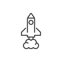 Rocket icon in flat style. Spaceship launch vector illustration on white isolated background. Sputnik  business concept.