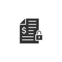 Financial statement icon in flat style. Document with lock vector illustration on white isolated background. Report business concept.