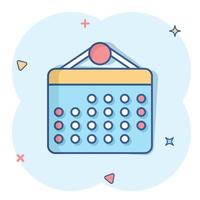 Calendar organizer icon in comic style. Appointment event vector cartoon illustration on white isolated background. Month deadline business concept splash effect.