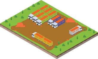 isometric scene of cargo trailer truck with a load of soil at unloading process vector