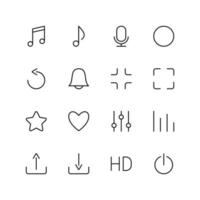 Set of 18 vector thin line icons, media, player, collection of vector buttons illustration.