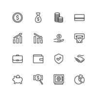 conjunto de 16 iconos de línea delgada de vector de finanzas, colección de ilustración de botones de vector.