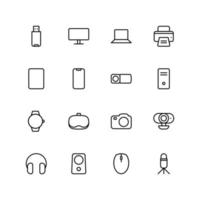 Set of 16 device vector thin line icons, collection of device vector buttons illustration.