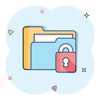 Files folder permission icon in comic style. Document access cartoon vector illustration on isolated background. Secret archive splash effect sign business concept.