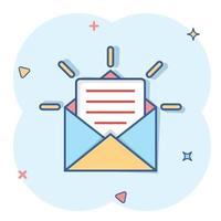 New incoming messages icon in comic style. Envelope with notification cartoon vector illustration on isolated background. Email sign business concept splash effect.