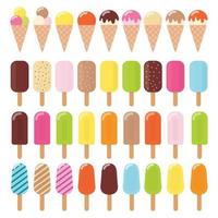 conjunto de iconos de helado de colores. helado de colección con diferentes topping aislado sobre fondo blanco. ilustración vectorial vector