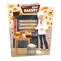 Bakery and baker. Pastry food, bread, stove vector