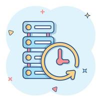 Data center icon in comic style. Clock vector cartoon illustration on white isolated background. Watch business concept splash effect.