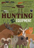 Hunting equipment retro poster with forest animals vector