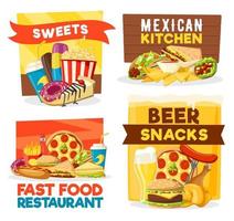 Fast food restaurant snacks and bar vector