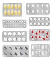 Blisters with medical pill drug capsule and tablet vector
