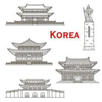 Korean travel landmarks of Seoul gate, palaces vector