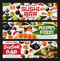 banners de barra de sushi, comida asiática vector