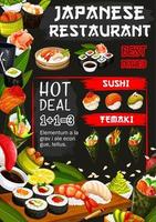 Japanese restaurant poster with seafood raw dishes vector