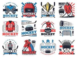iconos de campeonato de deporte de hockey sobre hielo vector