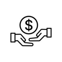Hands Holding a dollar Coin icon. Outline style vector