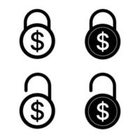 Dollar coin lock pad icon. Open and closed padlock symbol vector