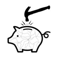 Icon of a Hammer breaking a piggy bank vector