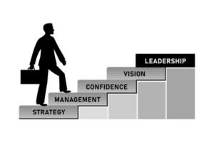 Businessman leadership  concept. Man silhouette start climbing staircases for development vector