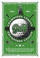 Golf game ball and clubs retro poster vector