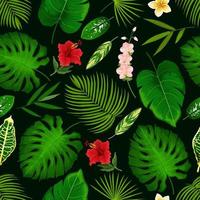 Tropical flower and palm leaf seamless pattern vector