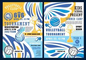Beach volleyball sport, balls and trophy cup vector