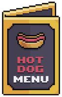 menú de perros calientes de pixel art, icono de vector de menú de papel para juego de 8 bits sobre fondo blanco