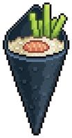 pixel art temaki sushi, icono de vector de comida japonesa para juego de 8 bits sobre fondo blanco